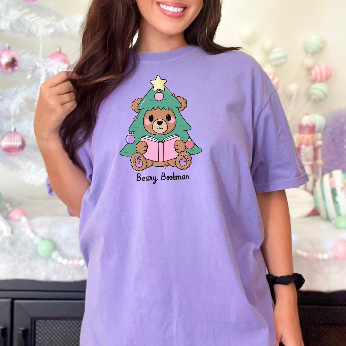 Beary Bookmas Heavyweight Comfort Colors Shirt - Starry Skies Austin