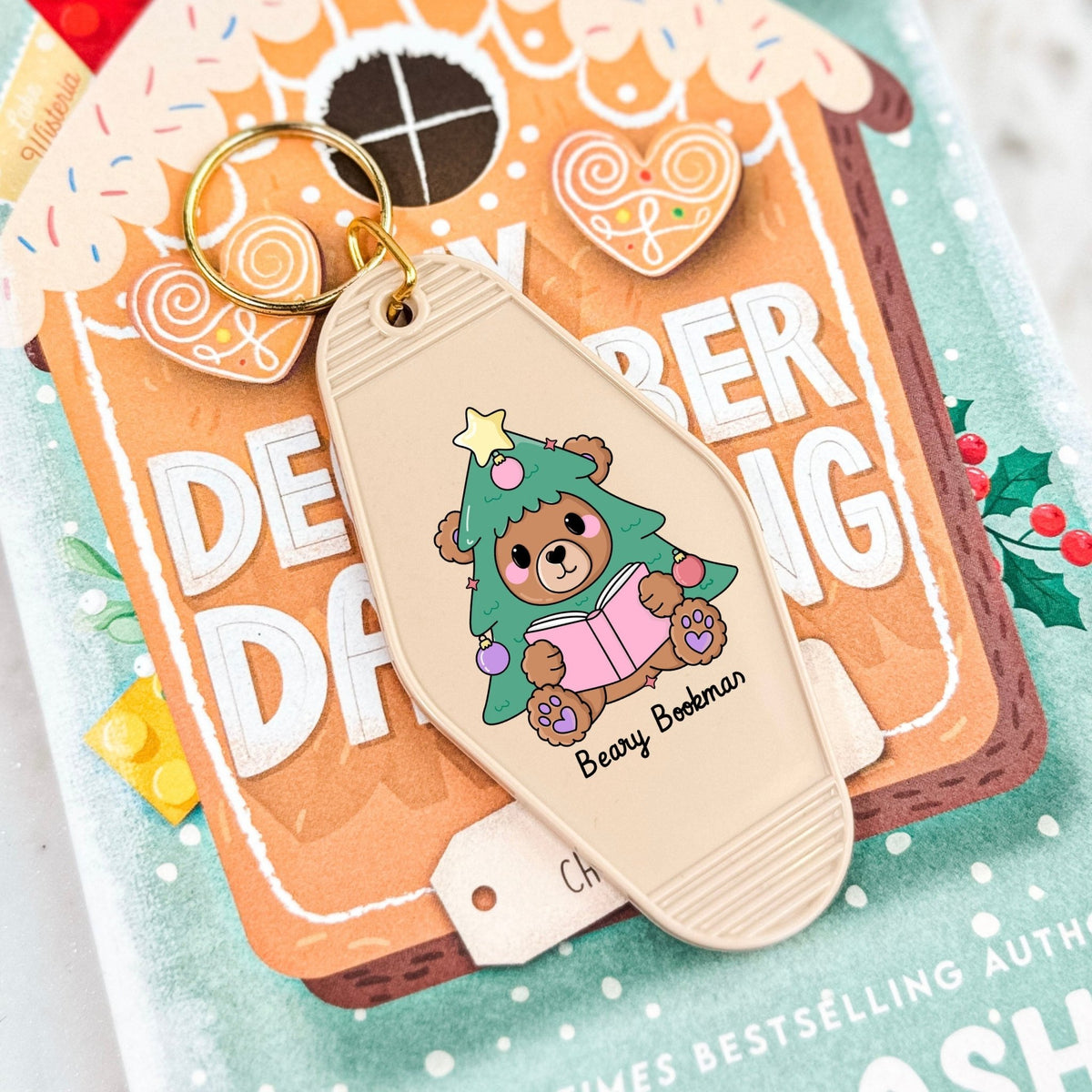 Beary Bookmas Motel Keychain - Starry Skies Austin