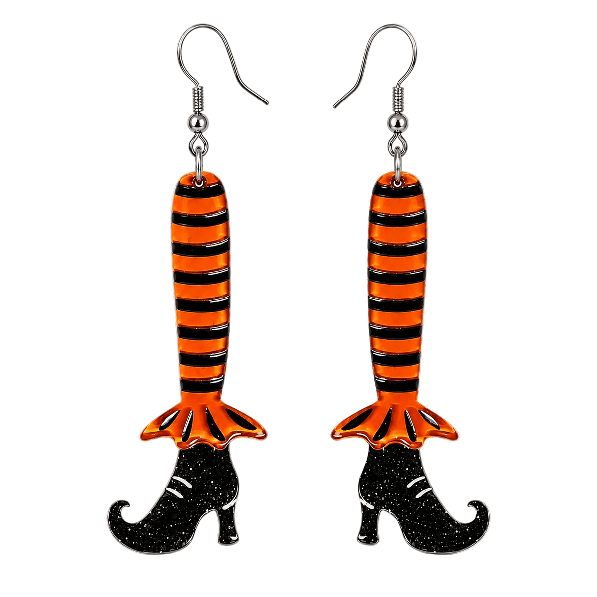 Bewitching Booties Orange Earrings by Lipstick & Chrome — Halloween Witch Boot Drop Earrings - Starry Skies Austin