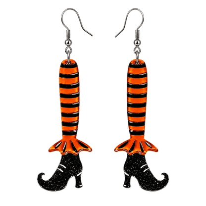 Bewitching Booties Orange Earrings by Lipstick & Chrome — Halloween Witch Boot Drop Earrings - Starry Skies Austin