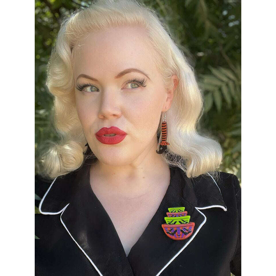 Bewitching Booties Orange Earrings by Lipstick & Chrome — Halloween Witch Boot Drop Earrings - Starry Skies Austin