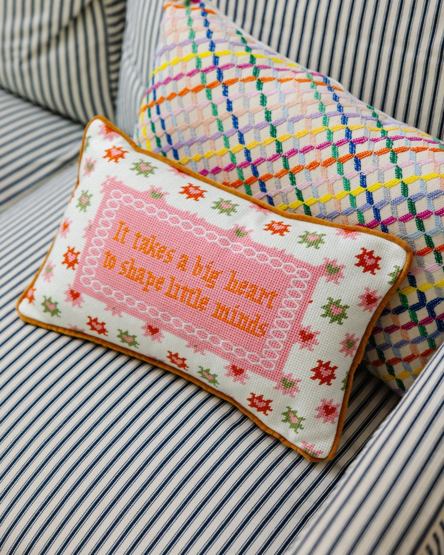 Big Heart Needlepoint Pillow - Starry Skies Austin