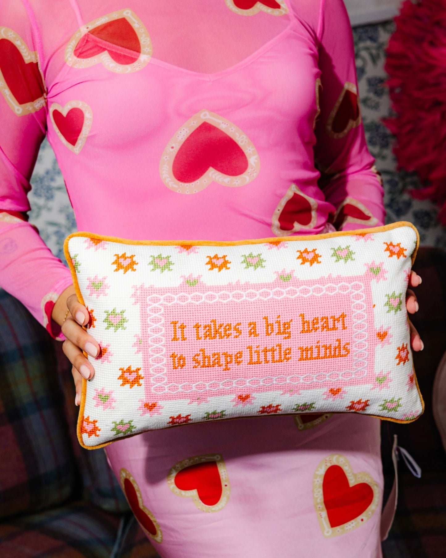 Big Heart Needlepoint Pillow - Starry Skies Austin