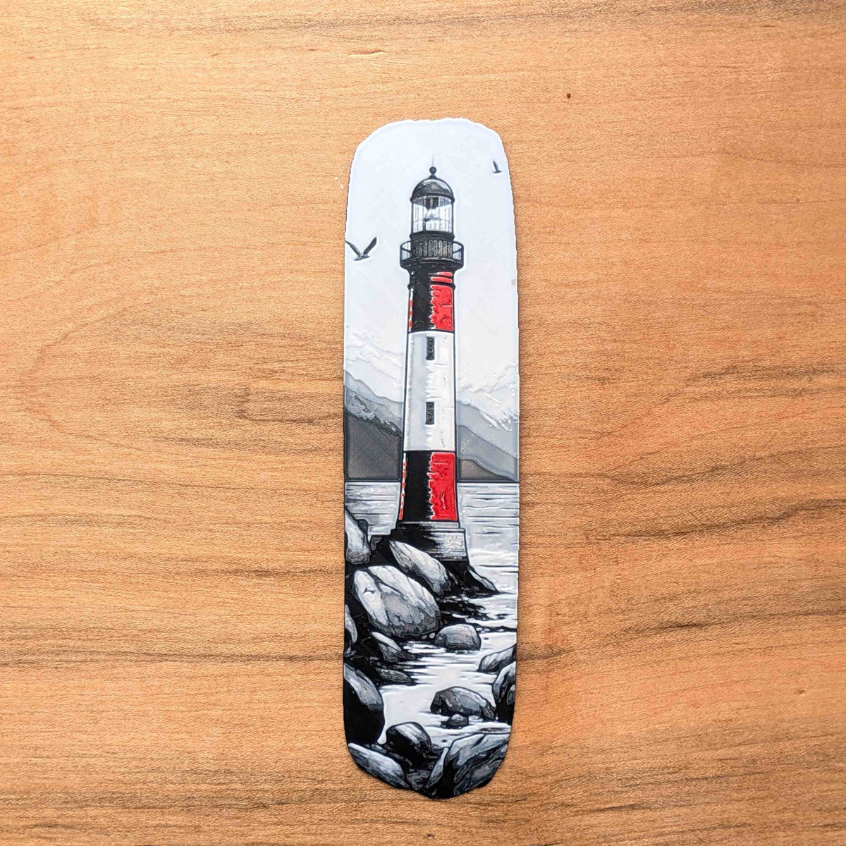 Black Red Lighthouse Coastal Bookmark Art Reading Gift - Starry Skies Austin