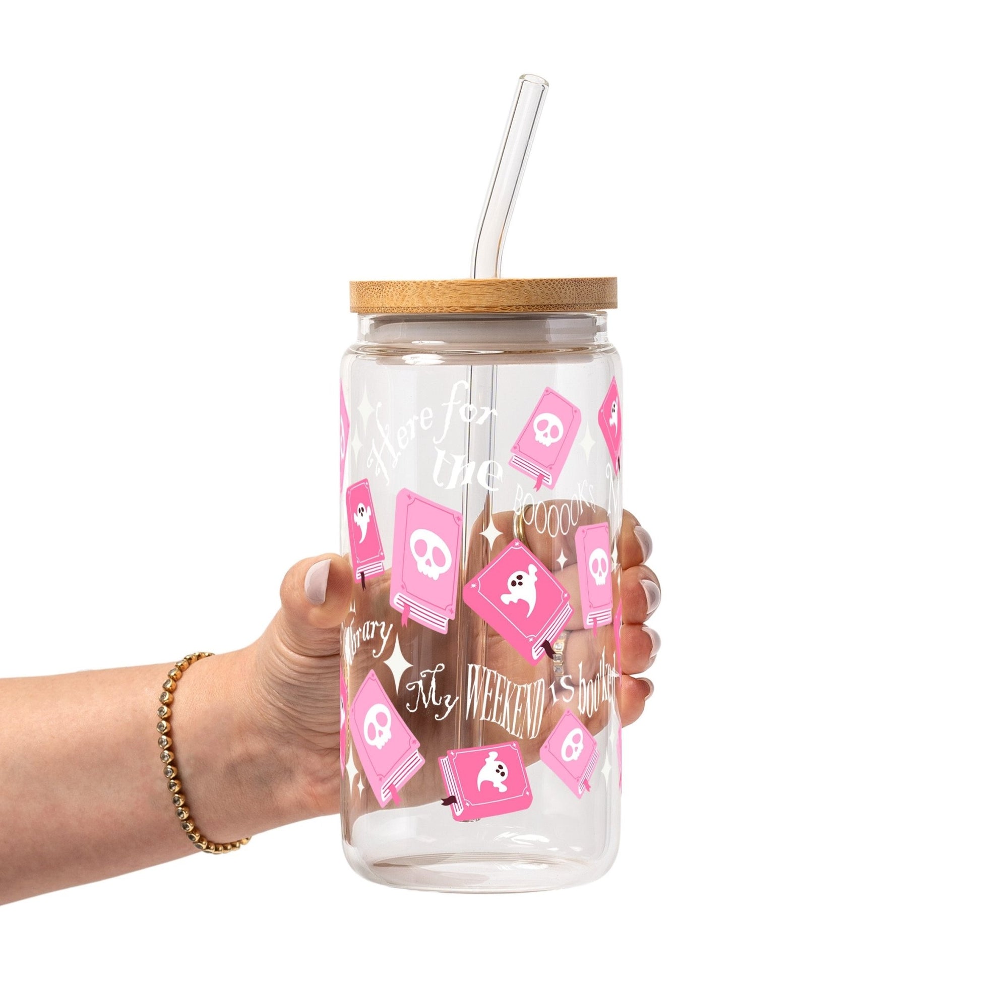 Boo - Kish Halloween Glass Cup, Mug & Tumbler with Lid and Straw - Starry Skies Austin