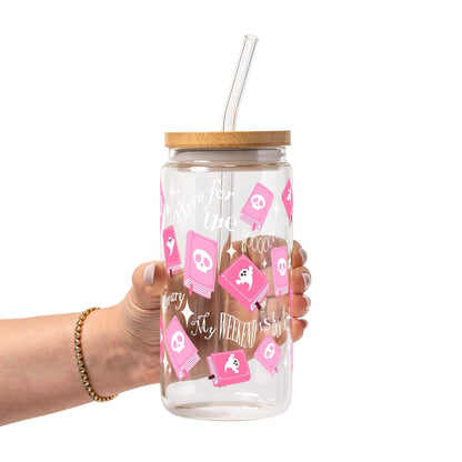 Boo - Kish Halloween Glass Cup, Mug & Tumbler with Lid and Straw - Starry Skies Austin