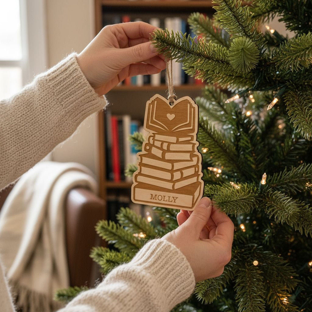 Book Christmas Ornament, book lover ornament, custom book ornament for book club gifts, Unique Personalized Holiday Gift, Reader Gifts - Starry Skies Austin