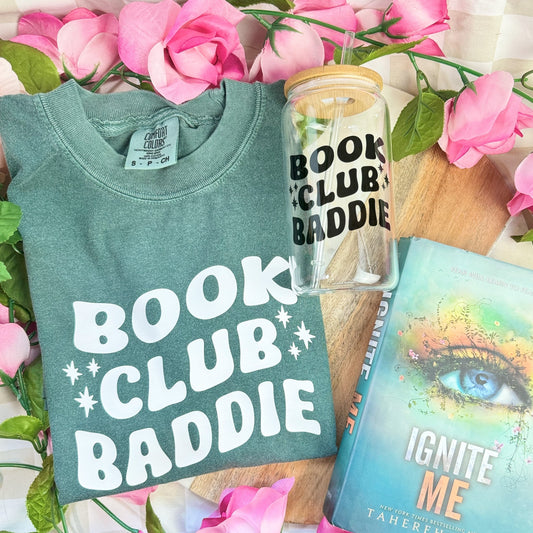 Book Club Baddie Clear Glass Cup with Bamboo Lid & Straw - Starry Skies Austin