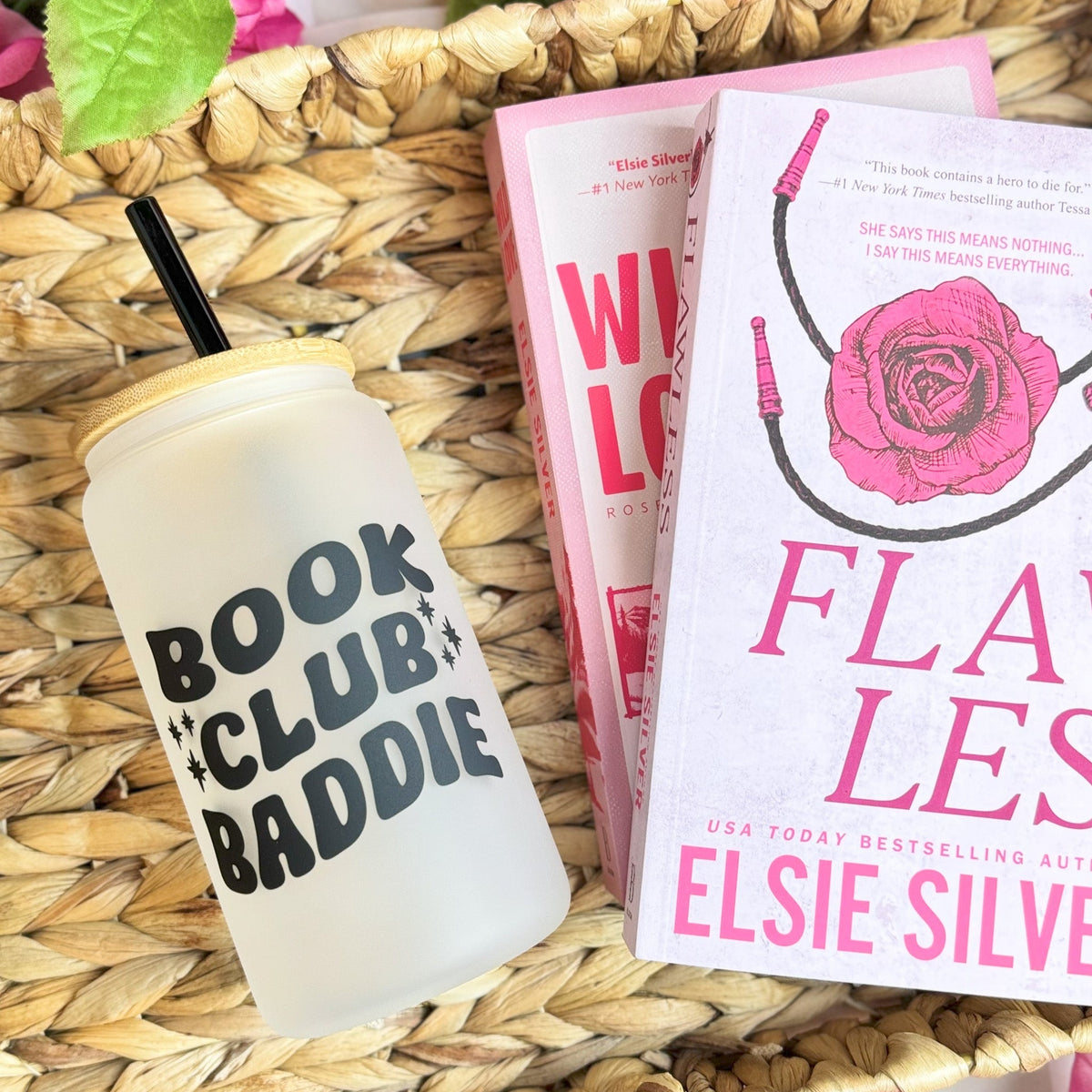 Book Club Baddie Frosted Glass Cup with Bamboo Lid & Straw - Starry Skies Austin