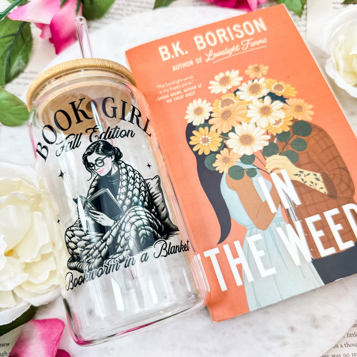 Book Girl Fall Edition Clear Glass Cup with Bamboo Lid & Straw - Starry Skies Austin