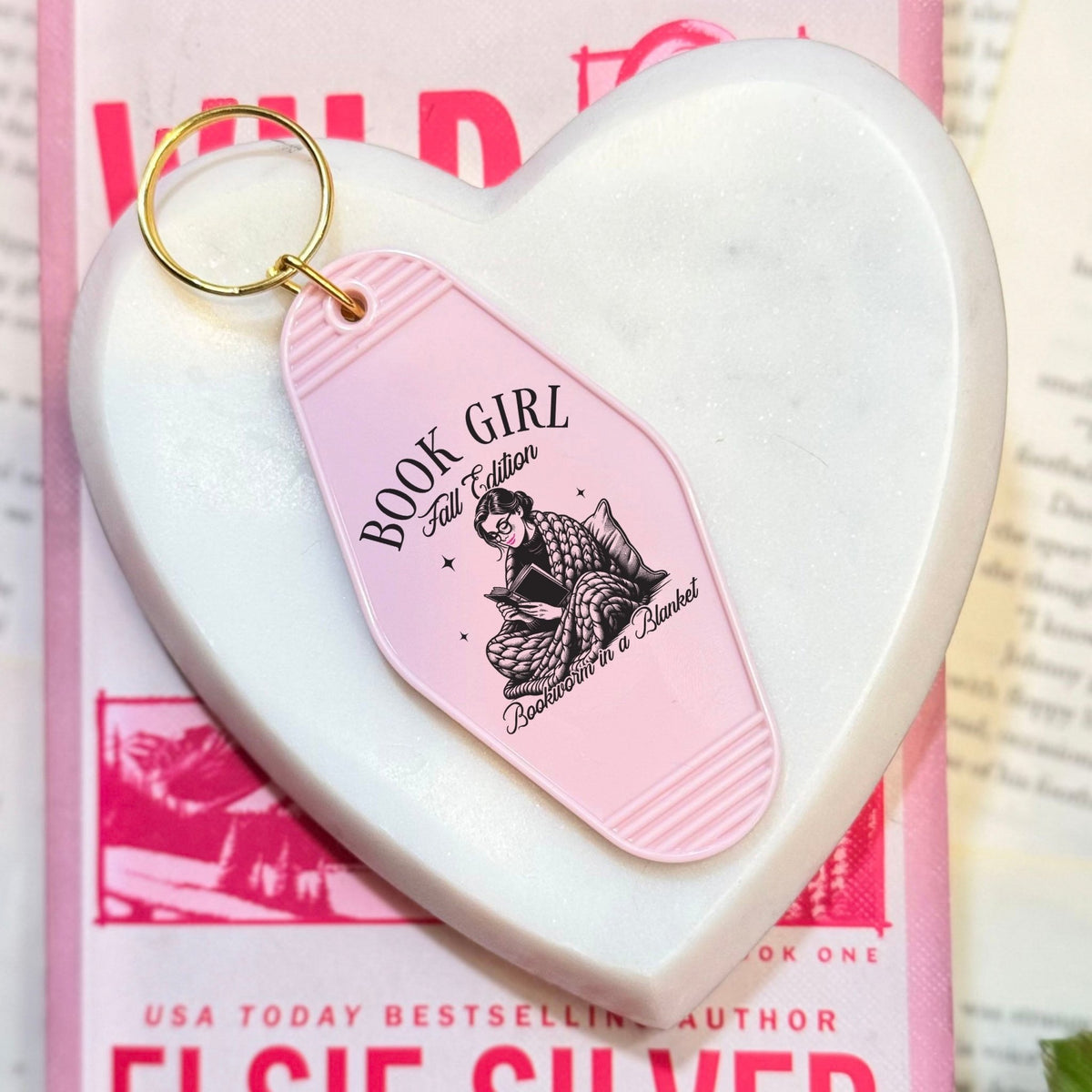 Book Girl Fall Edition Retro Motel Keychain - Starry Skies Austin