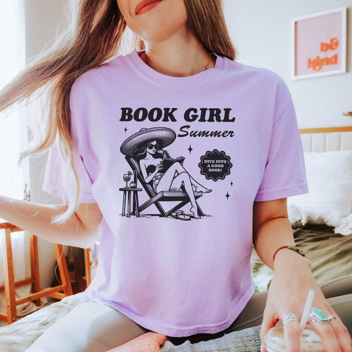 Book Girl Summer Heavyweight Comfort Colors Boxy Cropped Shirt - Starry Skies Austin