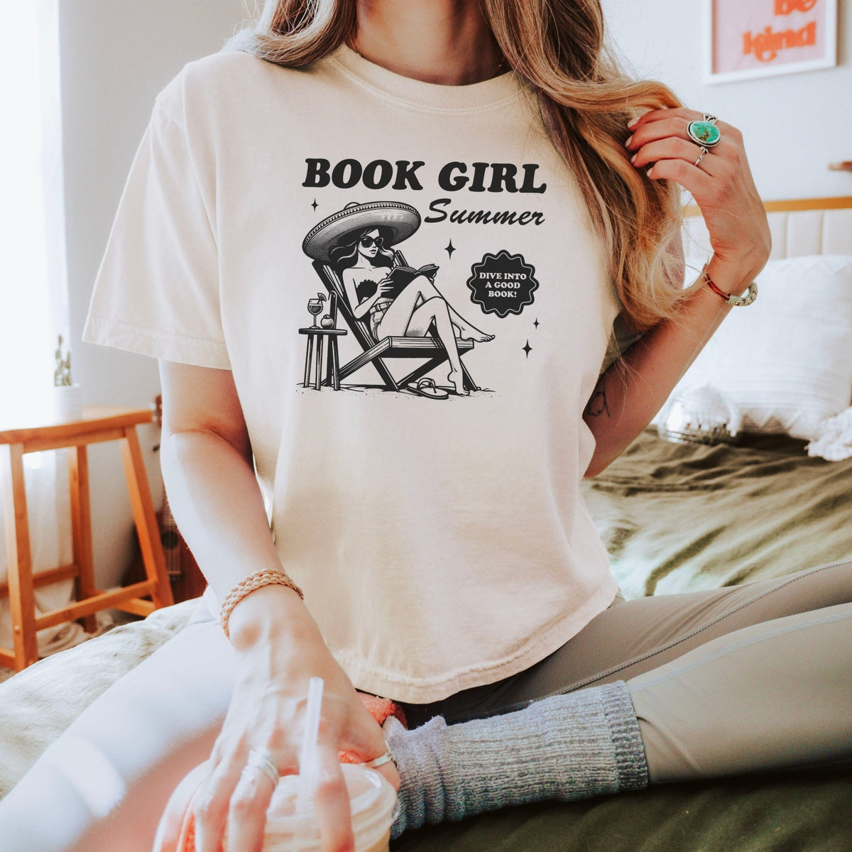 Book Girl Summer Heavyweight Comfort Colors Boxy Cropped Shirt - Starry Skies Austin