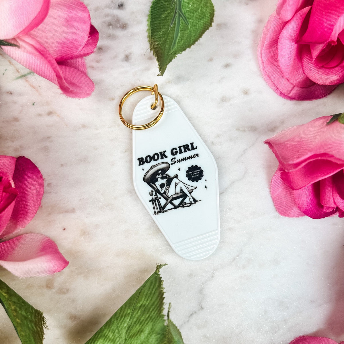 Book Girl Summer Retro Motel Keychain - Starry Skies Austin