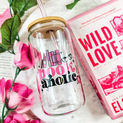 Bookaholic Clear Glass Cup with Bamboo Lid & Straw - Starry Skies Austin