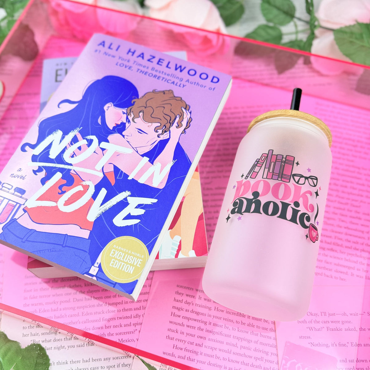 Bookaholic Frosted Glass Cup with Bamboo Lid & Straw - Starry Skies Austin