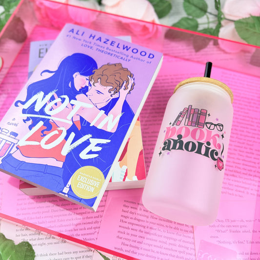 Bookaholic Frosted Glass Cup with Bamboo Lid & Straw - Starry Skies Austin
