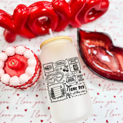 Bookish Romance Tropes Frosted Glass Cup with Bamboo Lid & Plastic Straw - Starry Skies Austin