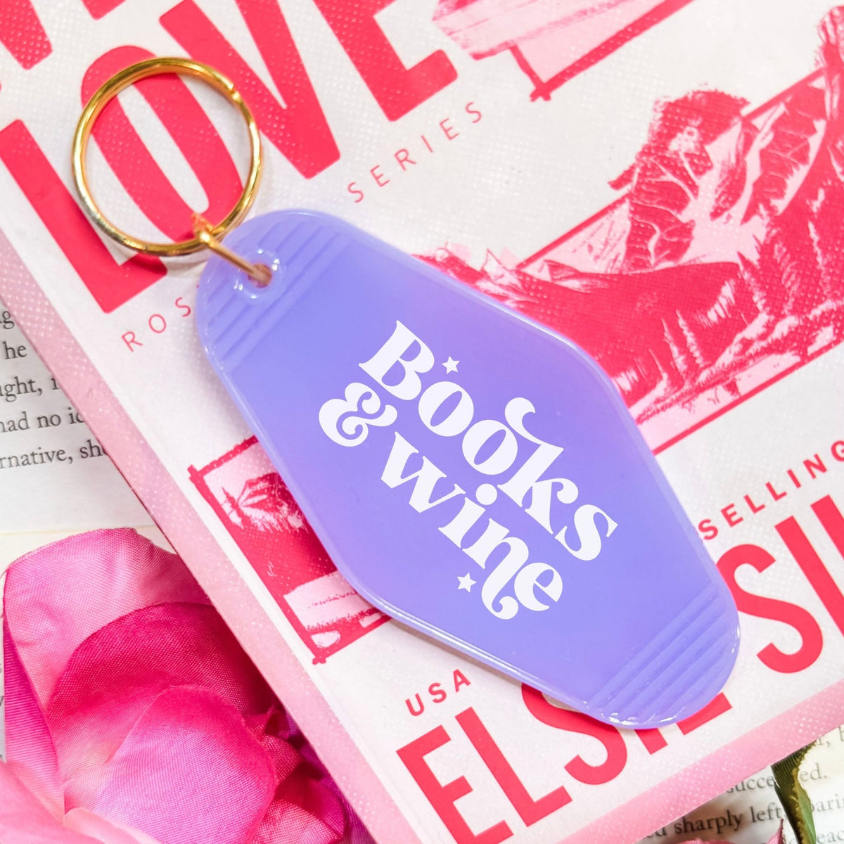 Books And Wine Retro Motel Keychain - Starry Skies Austin