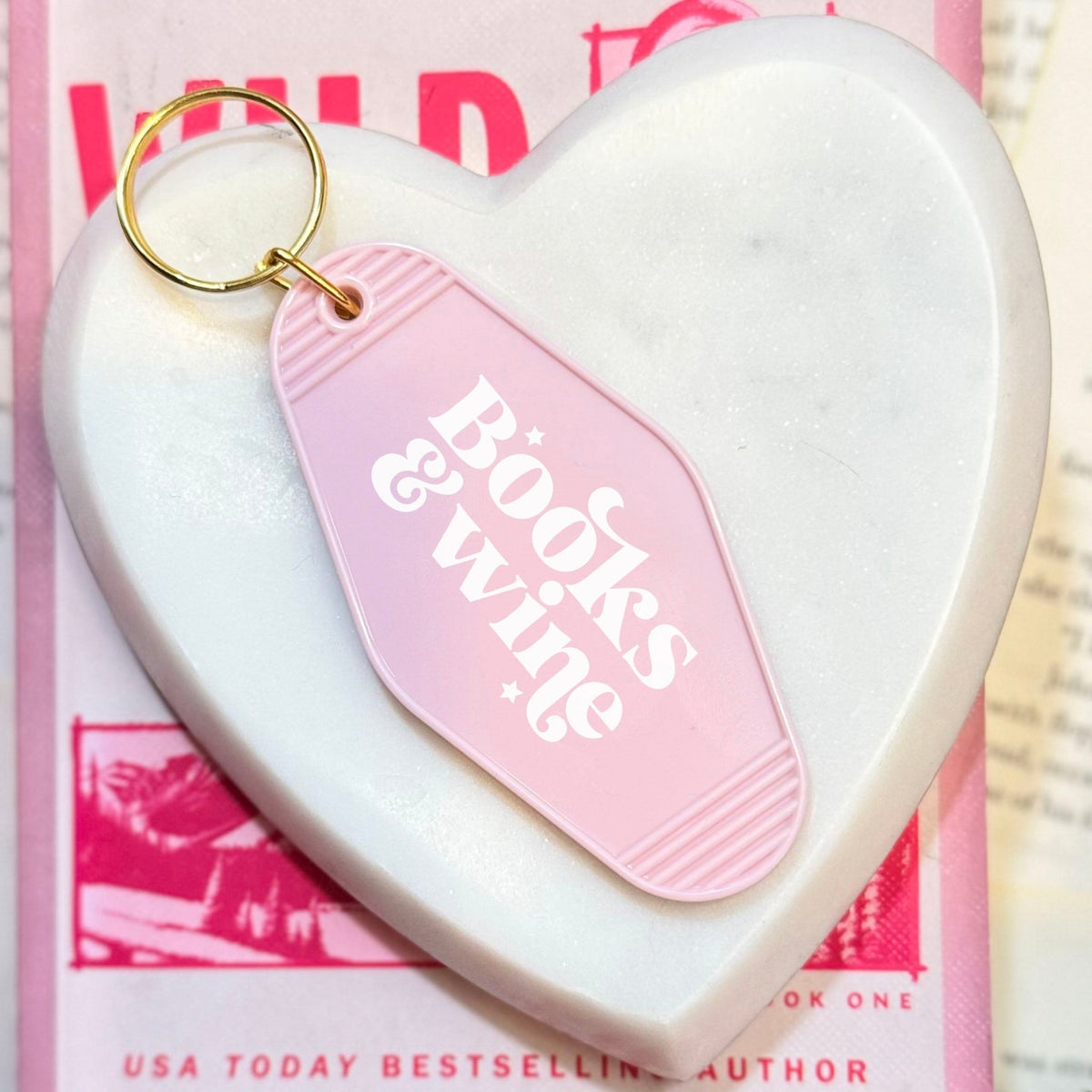 Books And Wine Retro Motel Keychain - Starry Skies Austin