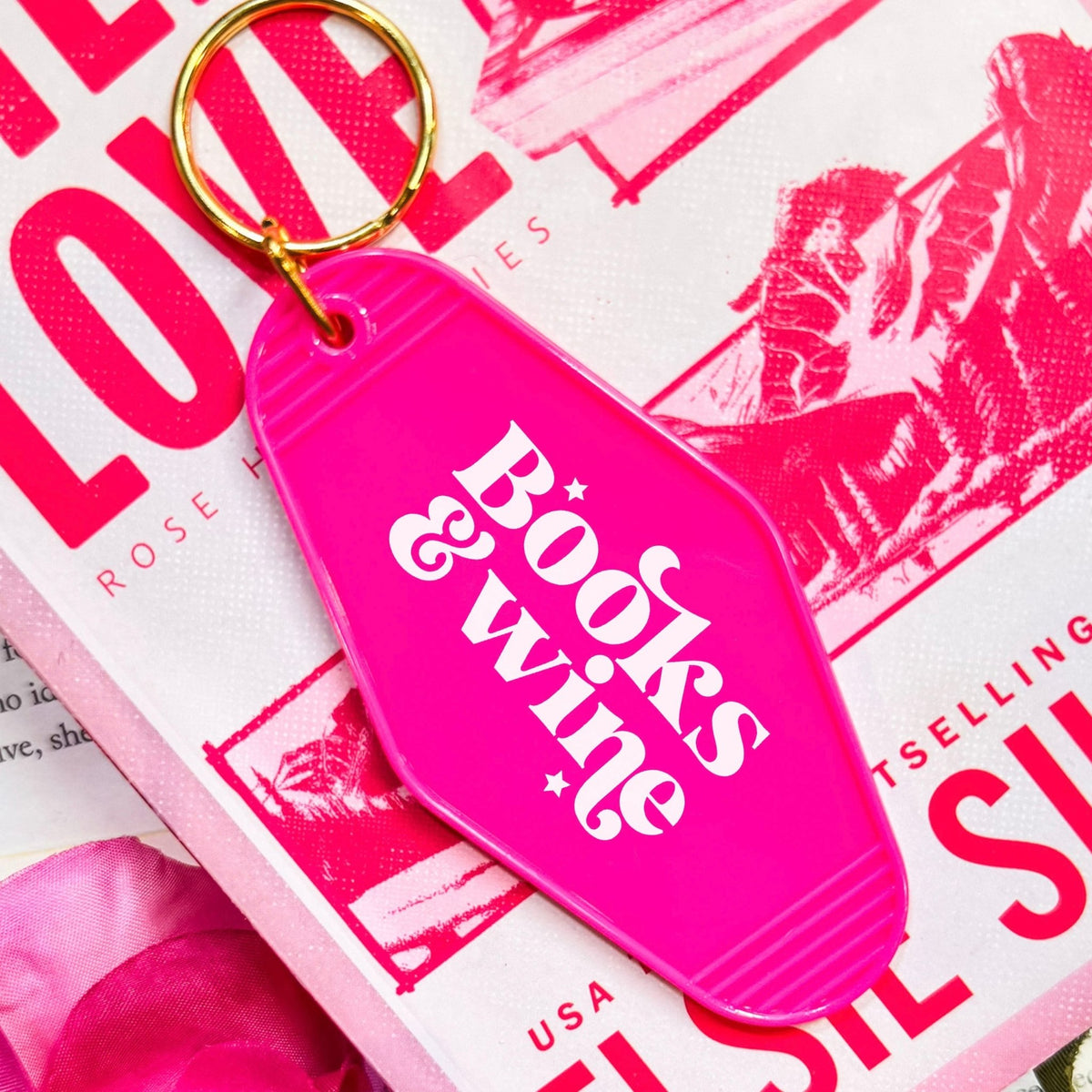 Books And Wine Retro Motel Keychain - Starry Skies Austin