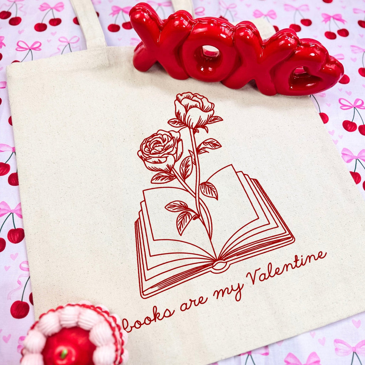Books Are My Valentine (Floral) Canvas Tote Bag - Starry Skies Austin