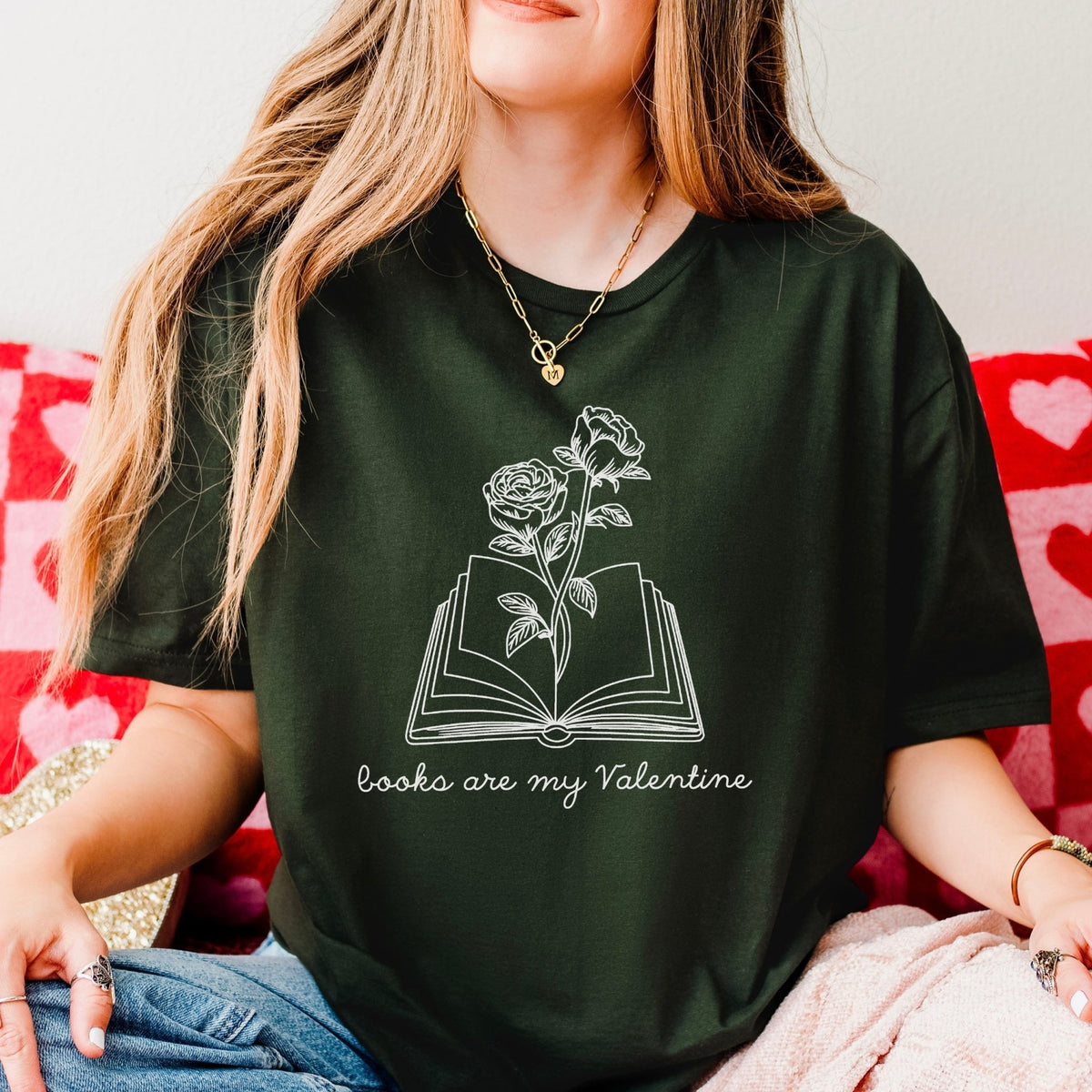 Books Are My Valentine (Floral) Gildan Softstyle Shirt - Starry Skies Austin