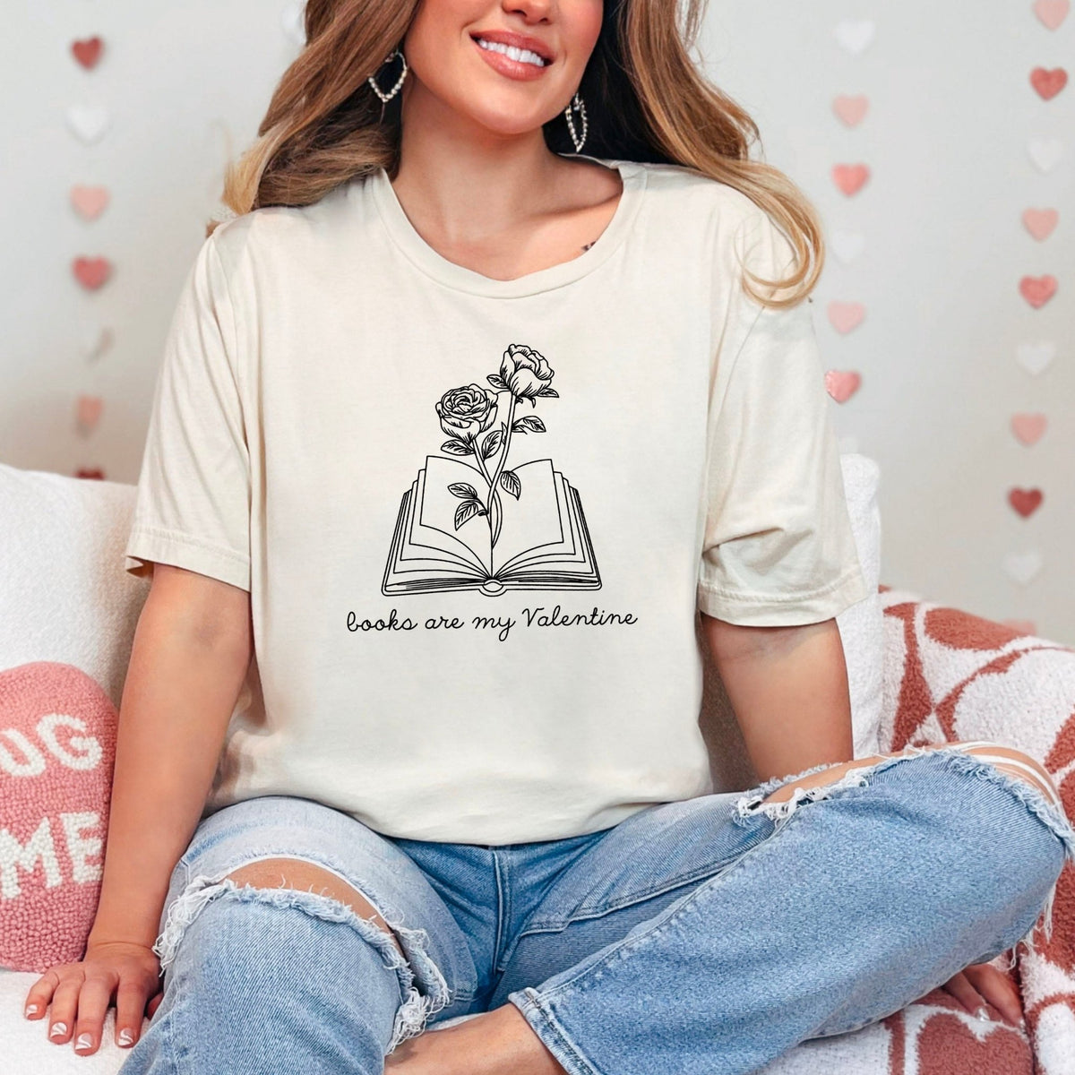 Books Are My Valentine (Floral) Gildan Softstyle Shirt - Starry Skies Austin