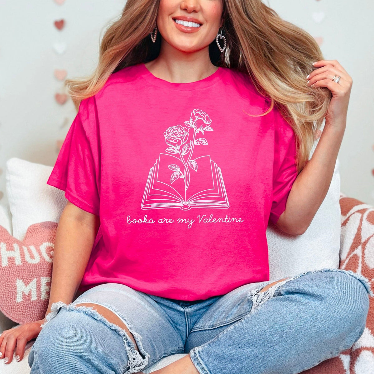 Books Are My Valentine (Floral) Gildan Softstyle Shirt - Starry Skies Austin