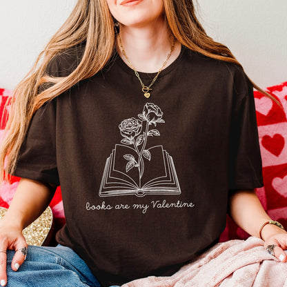 Books Are My Valentine (Floral) Gildan Softstyle Shirt - Starry Skies Austin