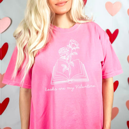 Books Are My Valentine (Floral) Heavyweight Comfort Colors Shirt - Starry Skies Austin