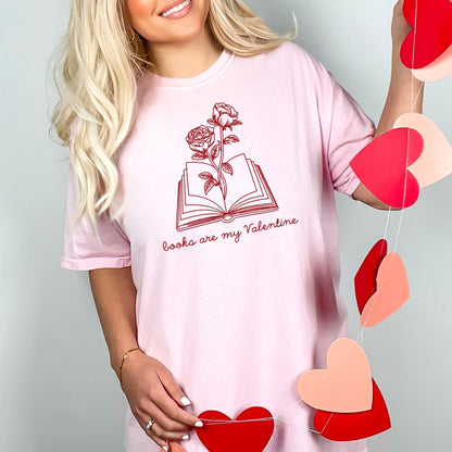 Books Are My Valentine (Floral) Heavyweight Comfort Colors Shirt - Starry Skies Austin