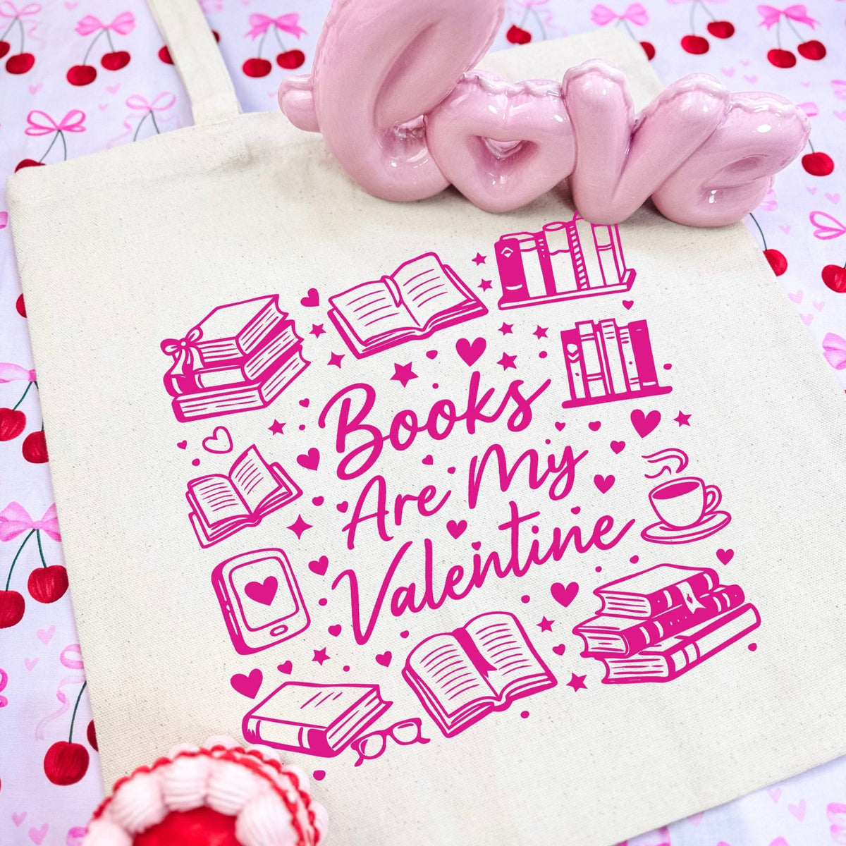 Books Are My Valentine (Graphic) Canvas Tote Bag - Starry Skies Austin