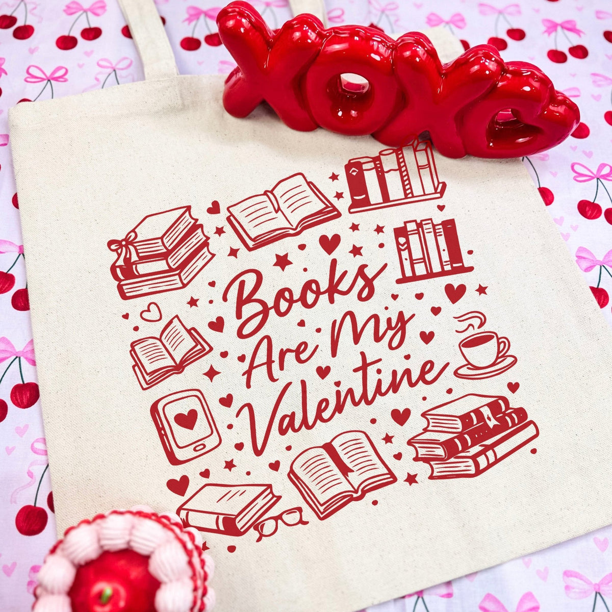 Books Are My Valentine (Graphic) Canvas Tote Bag - Starry Skies Austin