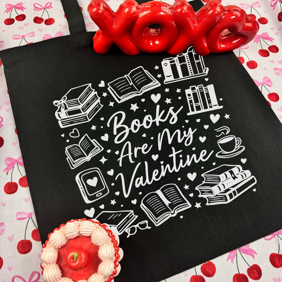 Books Are My Valentine (Graphic) Canvas Tote Bag - Starry Skies Austin