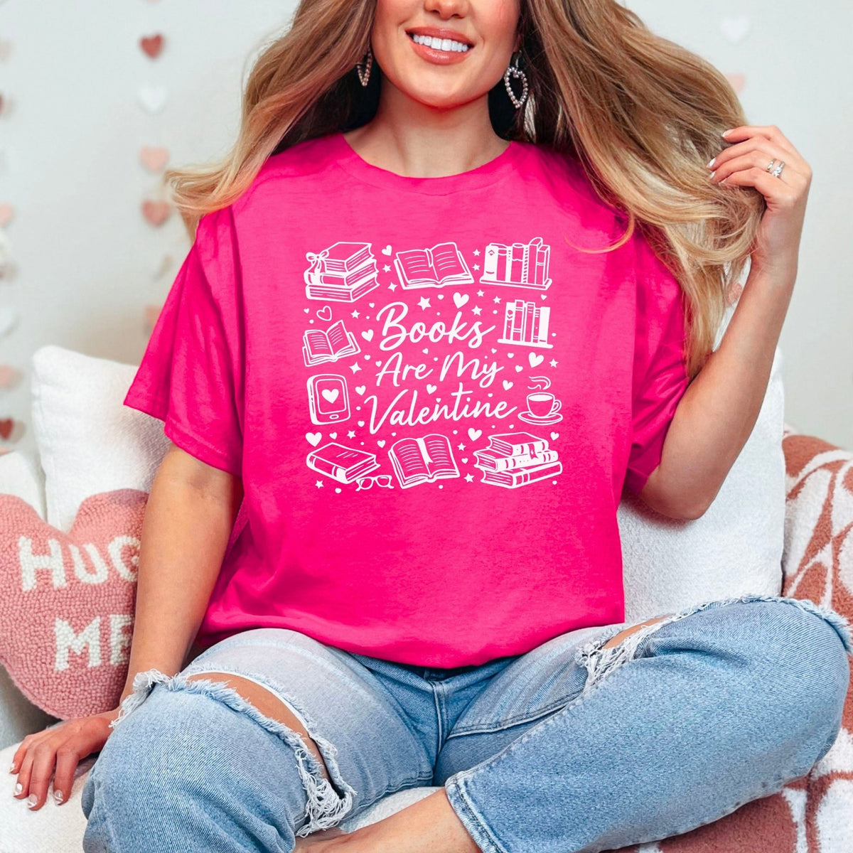 Books Are My Valentine (Graphic) Gildan Softstyle Shirt - Starry Skies Austin