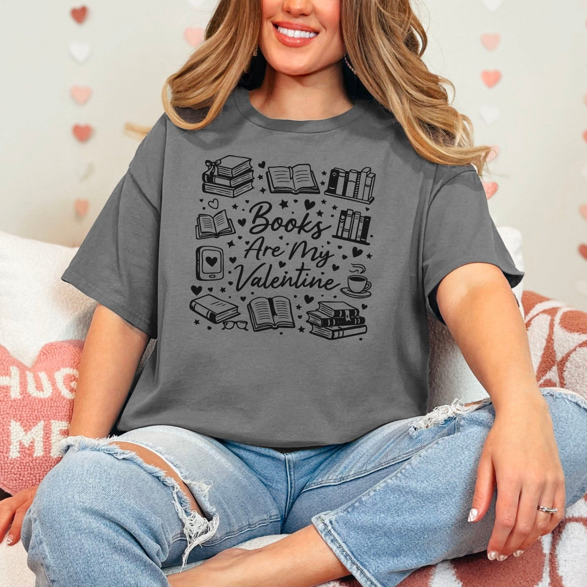 Books Are My Valentine (Graphic) Heavyweight Comfort Colors Shirt - Starry Skies Austin