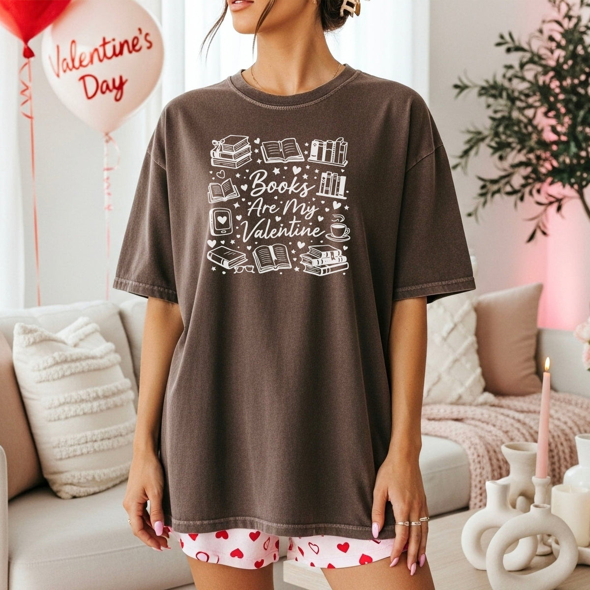 Books Are My Valentine (Graphic) Heavyweight Comfort Colors Shirt - Starry Skies Austin