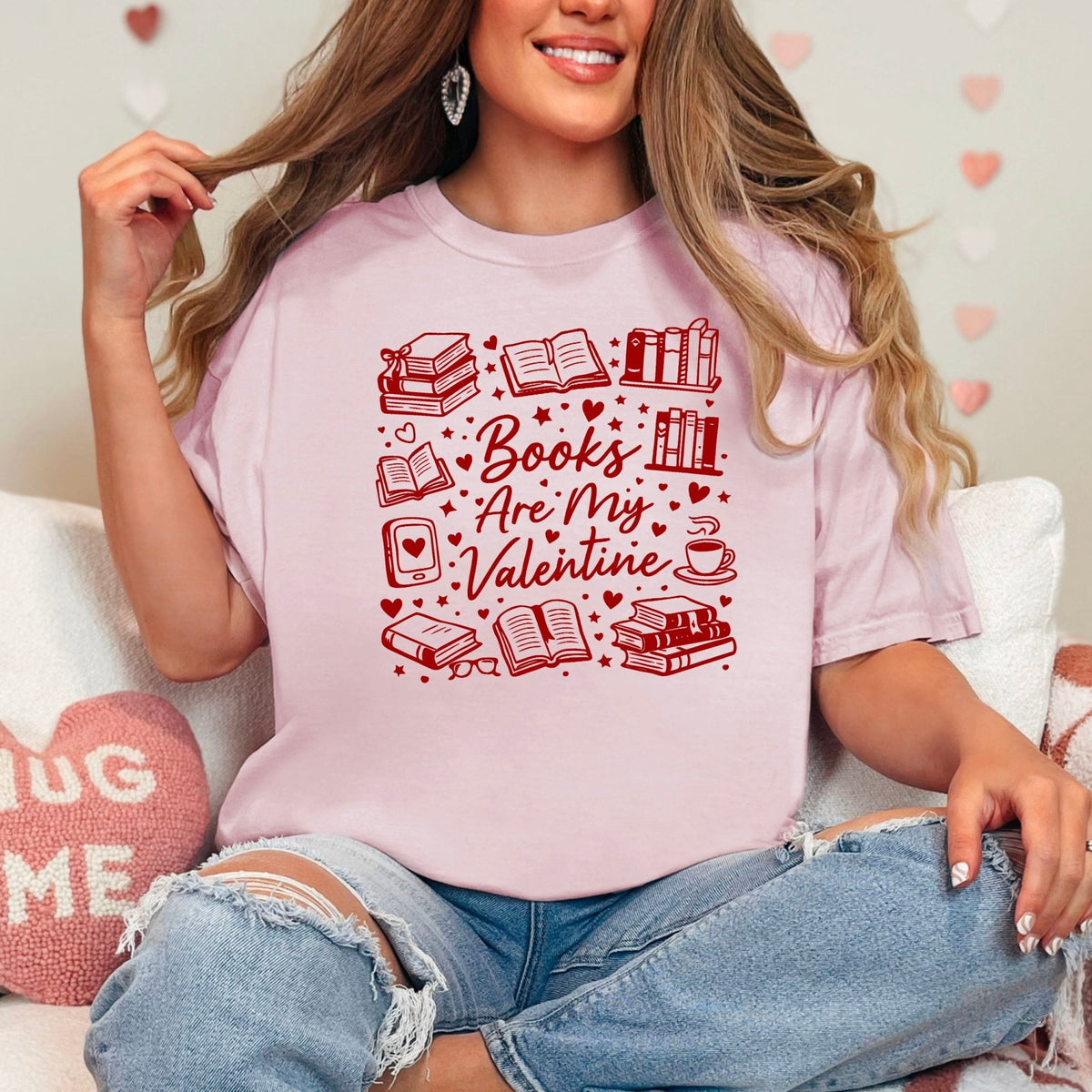 Books Are My Valentine (Graphic) Heavyweight Comfort Colors Shirt - Starry Skies Austin