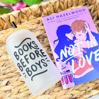 Books Before Boys Frosted Glass Cup with Bamboo Lid & Straw - Starry Skies Austin