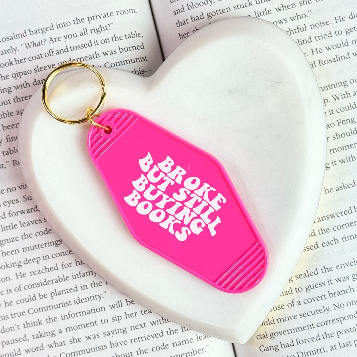 Broke But Still Buying Books Retro Motel Keychain - Starry Skies Austin