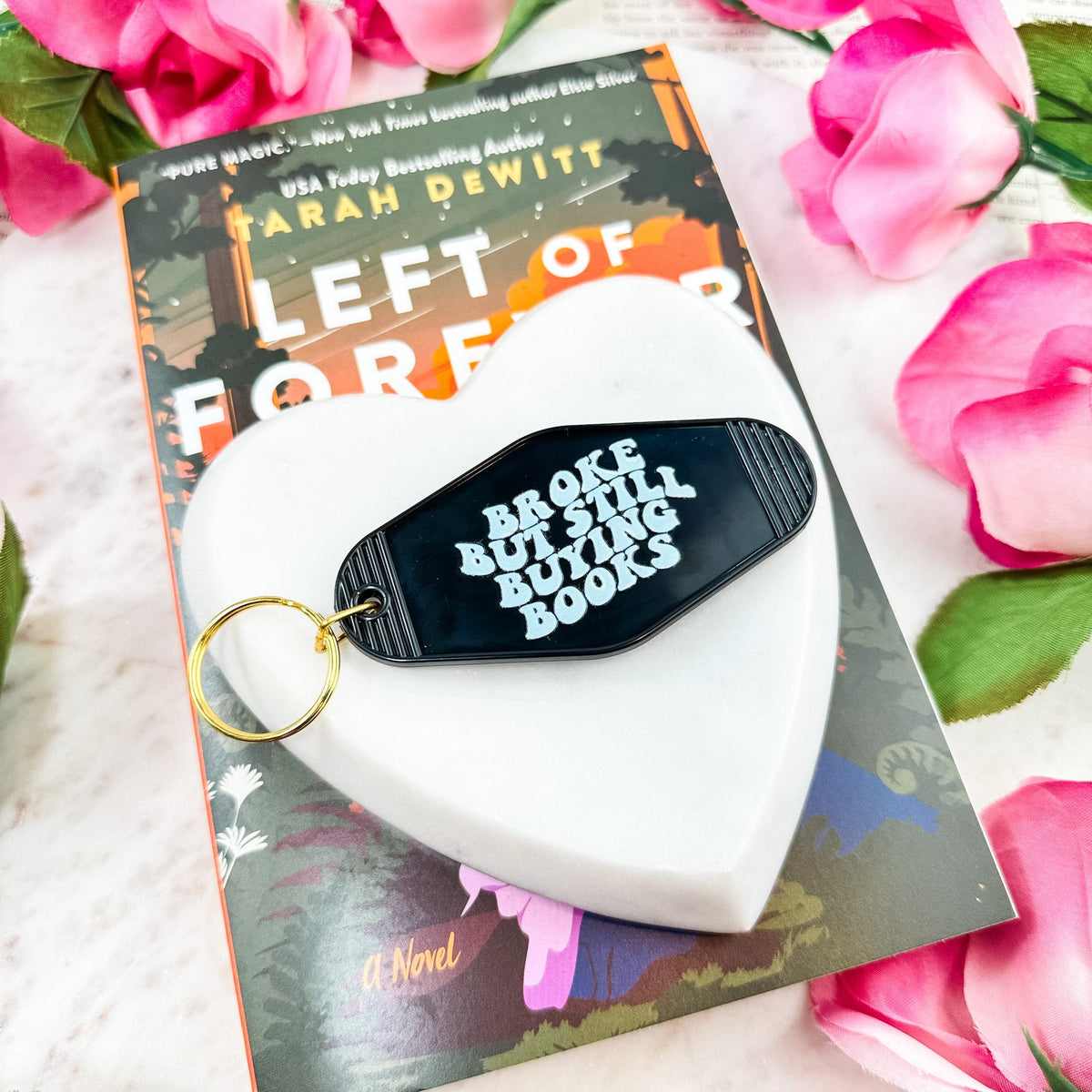 Broke But Still Buying Books Retro Motel Keychain - Starry Skies Austin