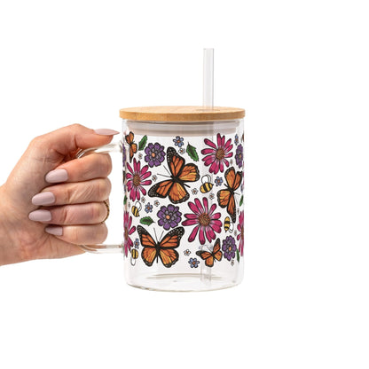 Butterfly Garden Glass Cup, Mug & Tumbler with Lid and Straw - Starry Skies Austin