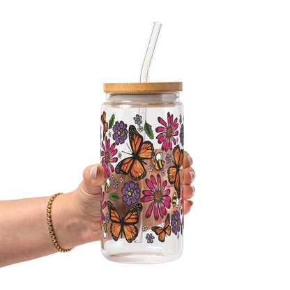 Butterfly Garden Glass Cup, Mug & Tumbler with Lid and Straw - Starry Skies Austin