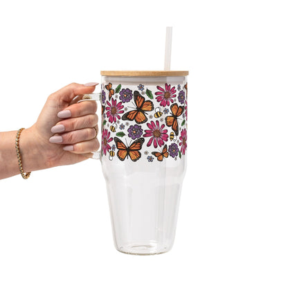 Butterfly Garden Glass Cup, Mug & Tumbler with Lid and Straw - Starry Skies Austin