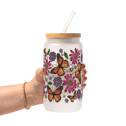 Butterfly Garden Glass Cup, Mug & Tumbler with Lid and Straw - Starry Skies Austin