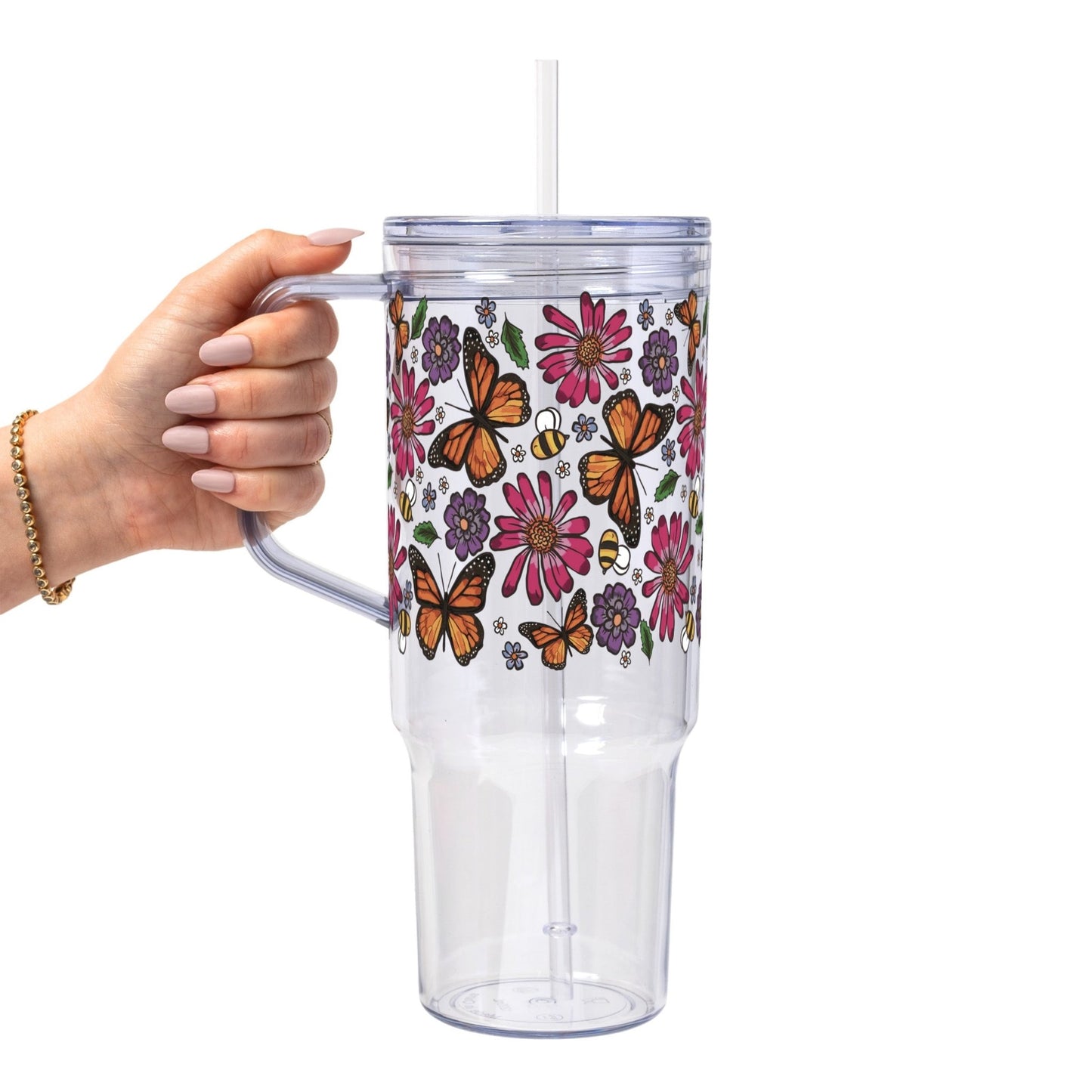 Butterfly Garden Glass Cup, Mug & Tumbler with Lid and Straw - Starry Skies Austin
