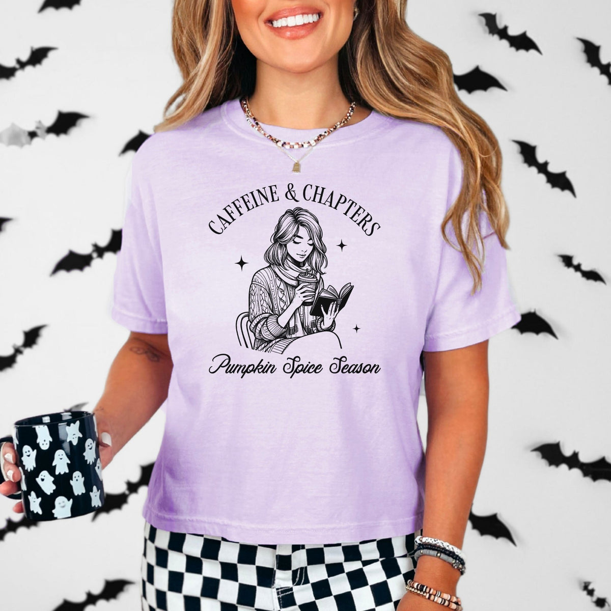 Caffeine and Chapters Heavyweight Comfort Colors Boxy Cropped Shirt - Starry Skies Austin