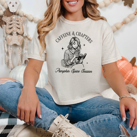 Caffeine and Chapters Heavyweight Comfort Colors Boxy Cropped Shirt - Starry Skies Austin
