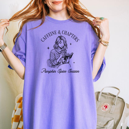 Caffeine & Chapters Pumpkin Spice Season Heavyweight Comfort Colors Shirt - Starry Skies Austin